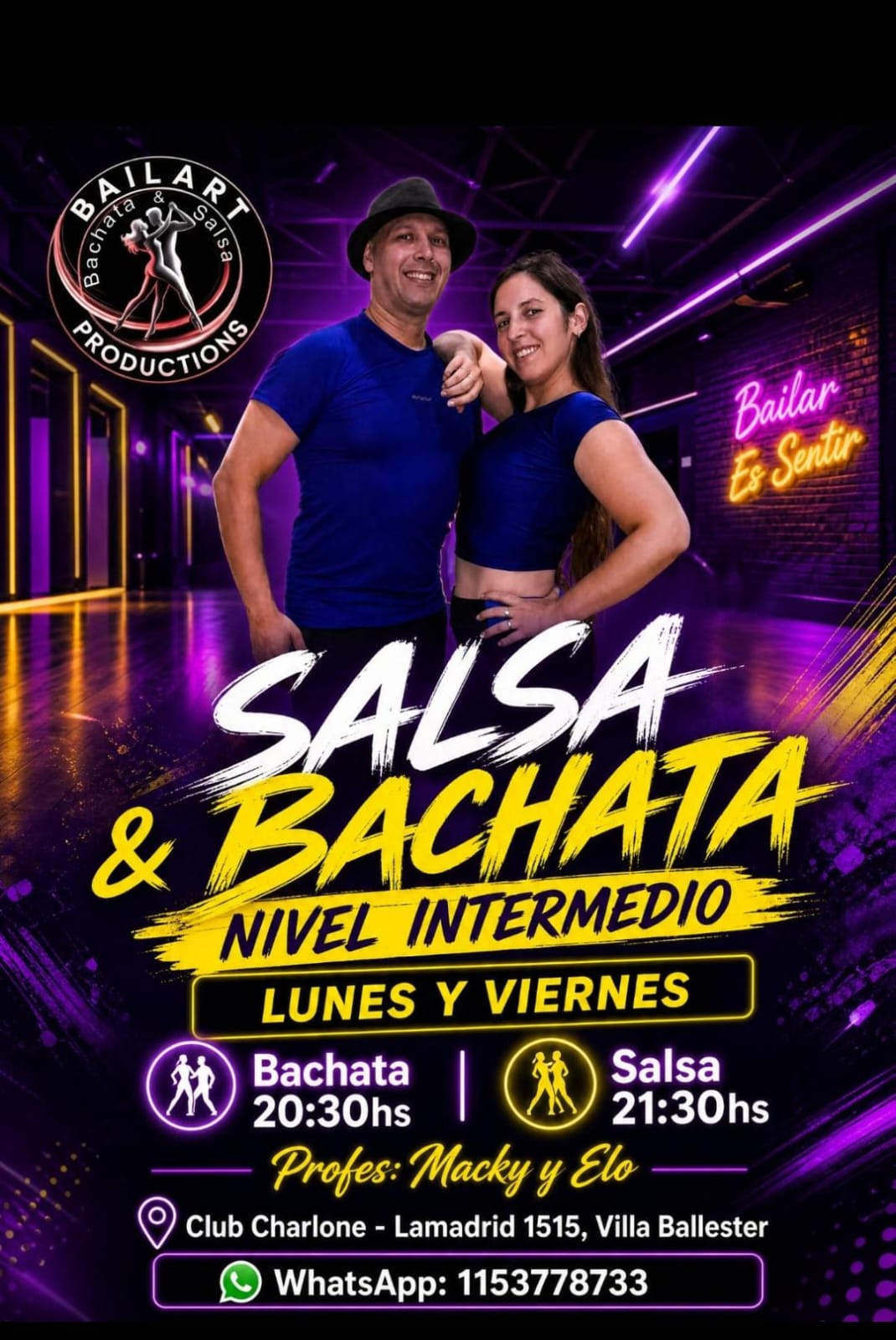 Clases de salsa y bachata nivel intermedio en Bailart Productions